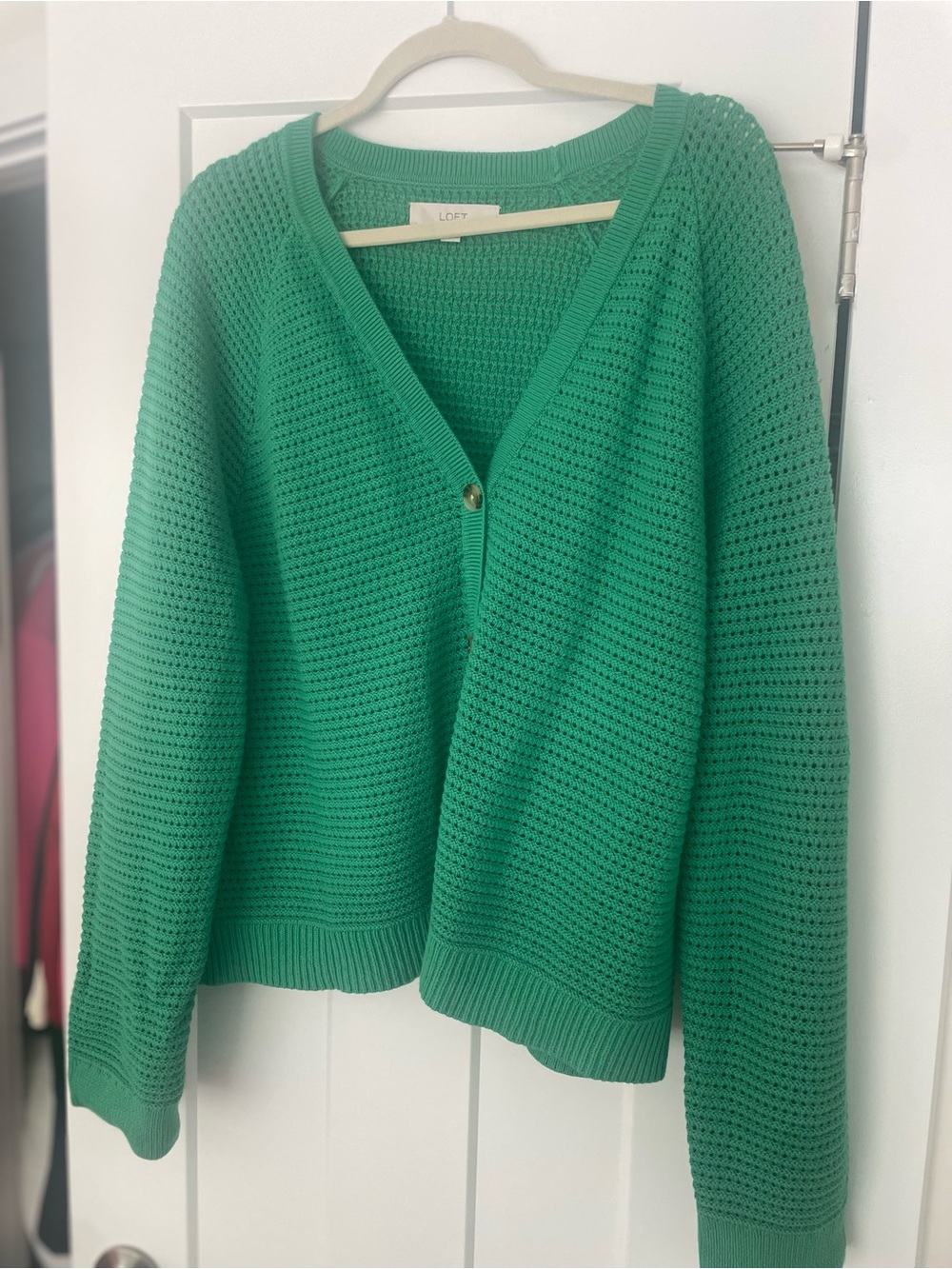 LOFT Emerald Open-Knit V-Neck Cardigan